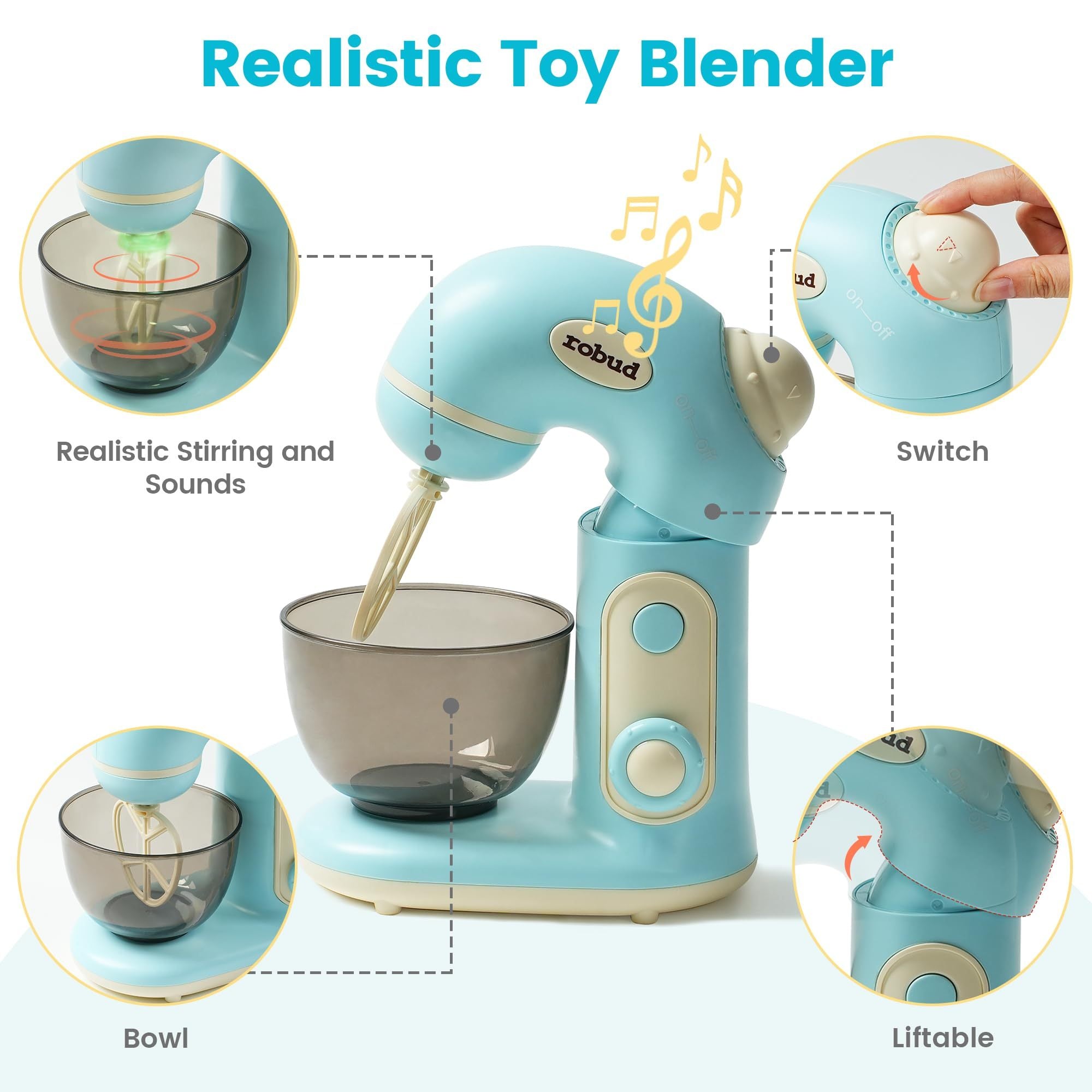 ROBOTIME Wooden Pretend Play Whisk Toy Blender