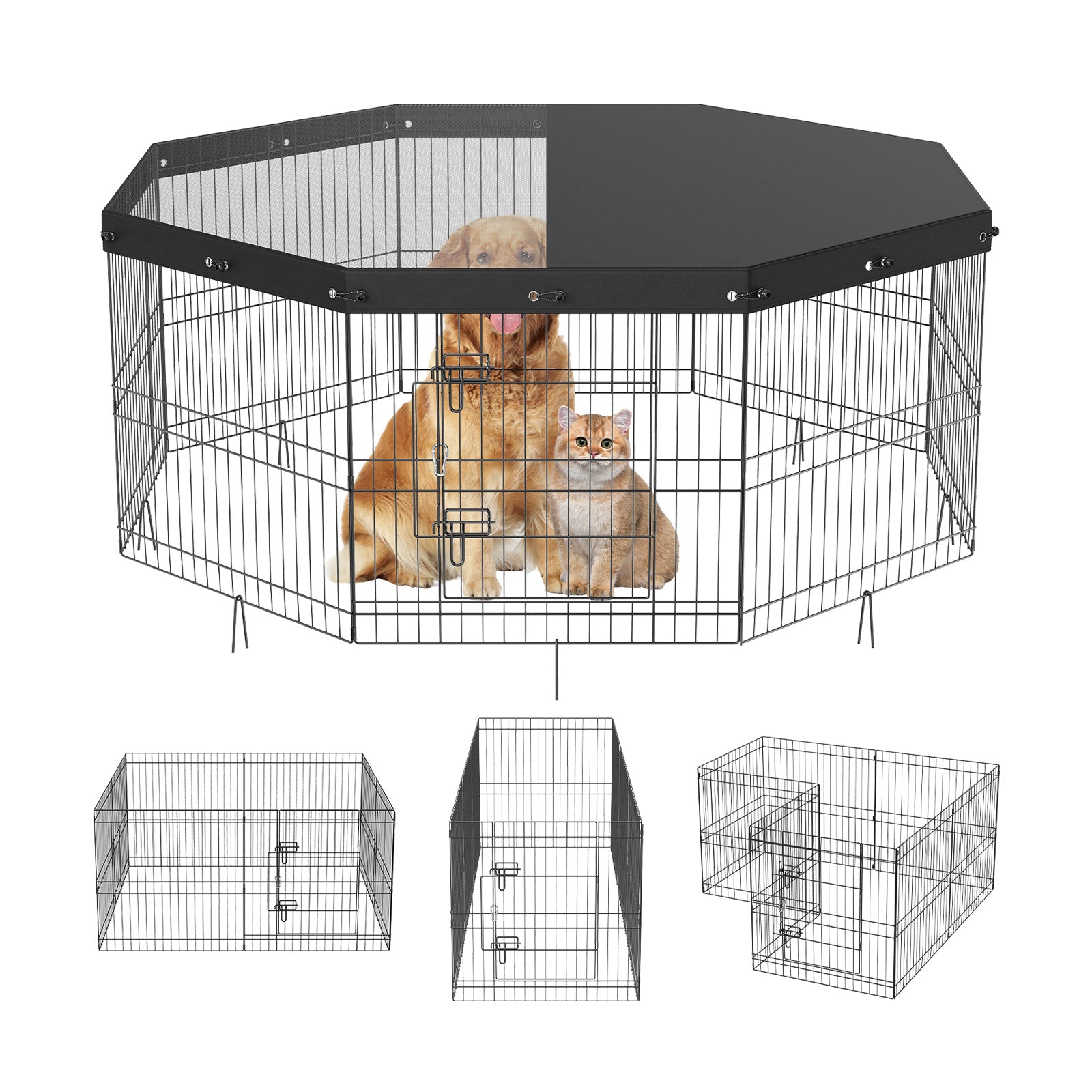 VEVOR Dog Playpen, 8 Panels Foldable Metal Dog Exercise Pen With Top Cover