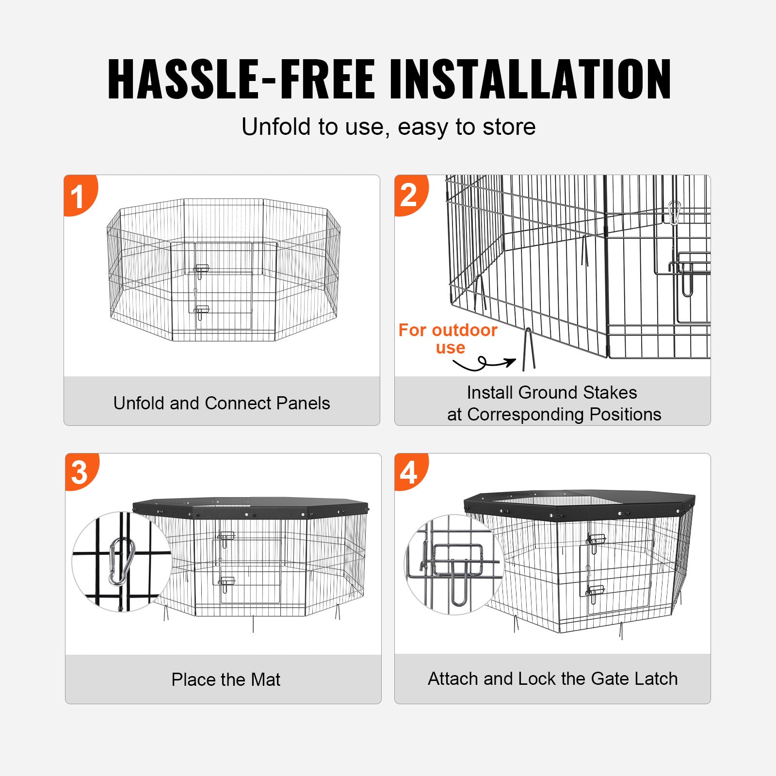 VEVOR Dog Playpen, 8 Panels Foldable Metal Dog Exercise Pen With Top Cover